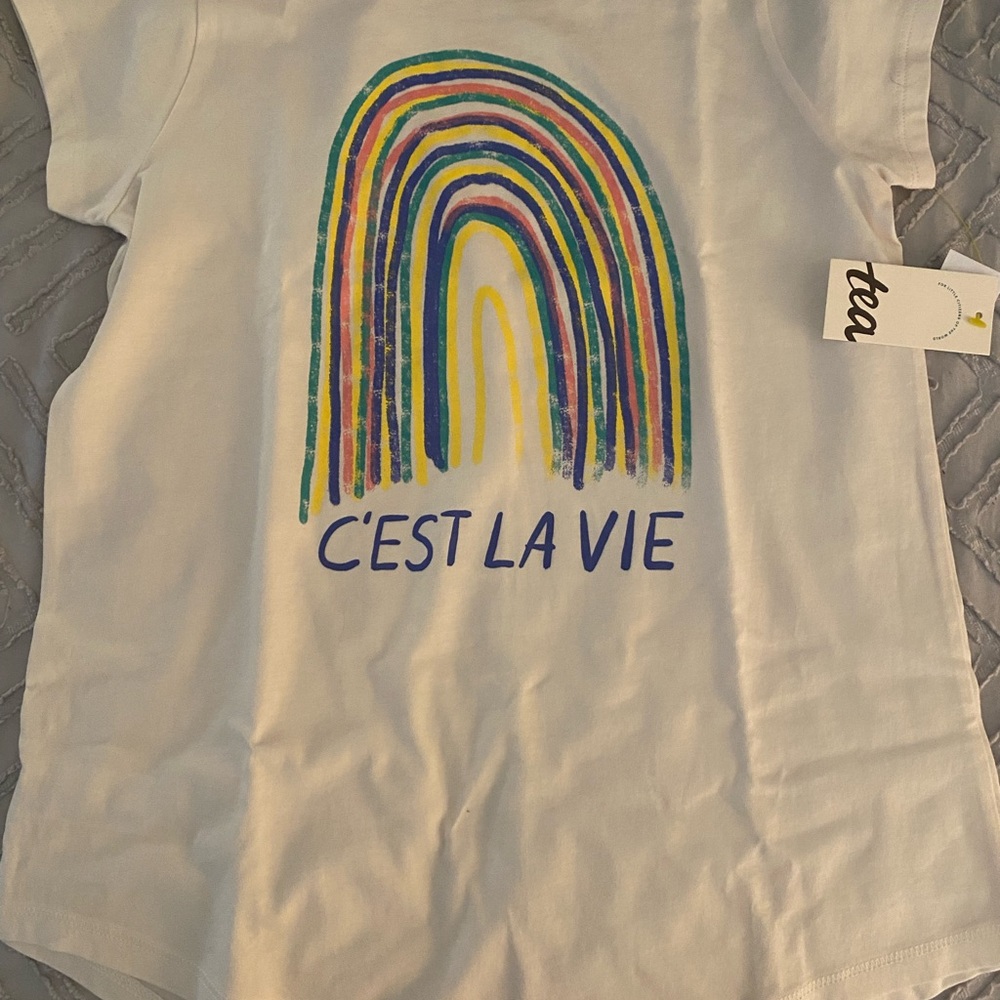 NWT Tea Collection C’est La Vie Colorful Rainbow Design